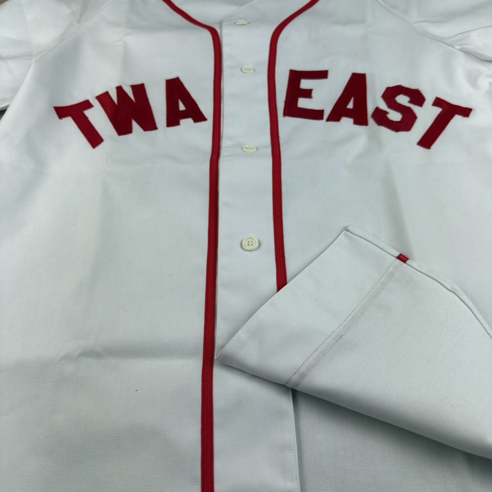 TShirt Museum USA Baseball Jersey Men's M TWA East Flinn #1 White Red Cotton - Picture 7 of 14